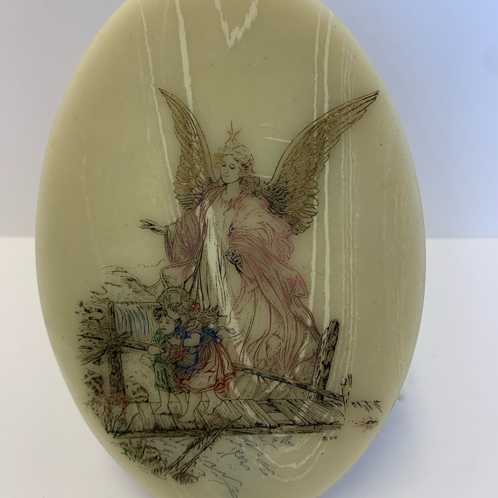 Guardian Angel with Children on Bridge Etched on Cultured Marble Pink